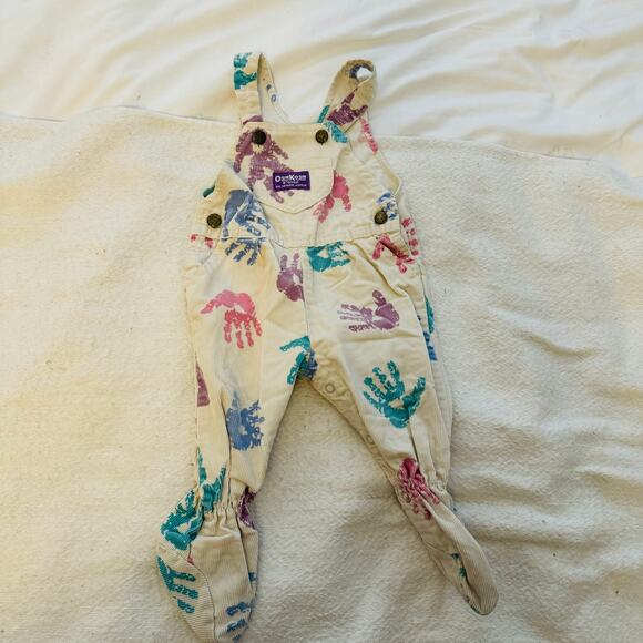 Vintage RARE Oshkosh B'Gosh Corduroy Footie Overalls White Multi Size 6-9M - Picture 7 of 7